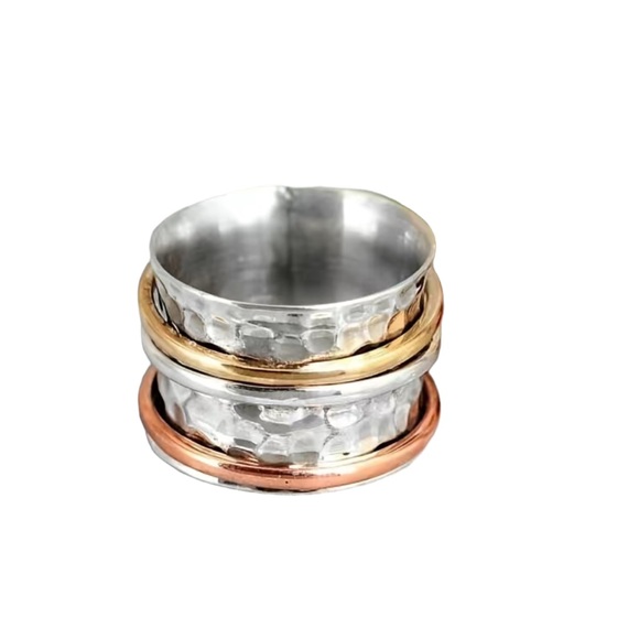 Boho Three Tone Banded Turquoise Ring - Picture 2 of 7